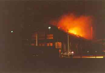 brennende Remisenhalle 1990